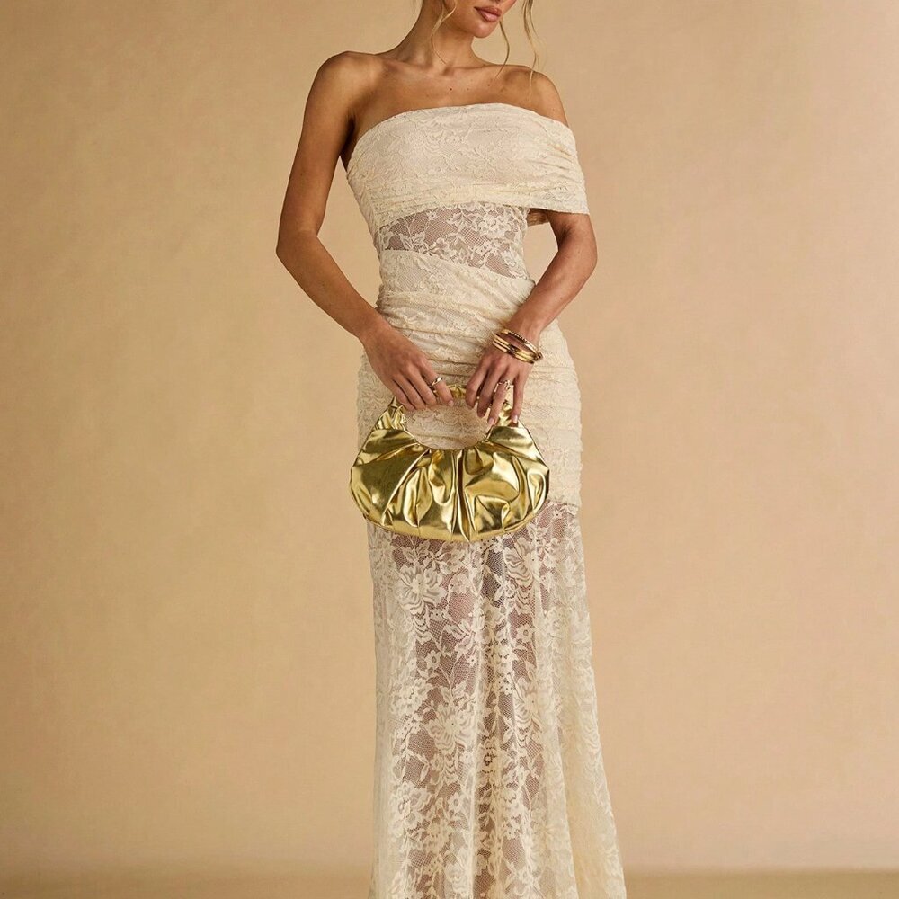 Apricot Elegant Women's Lace Maxi Dress